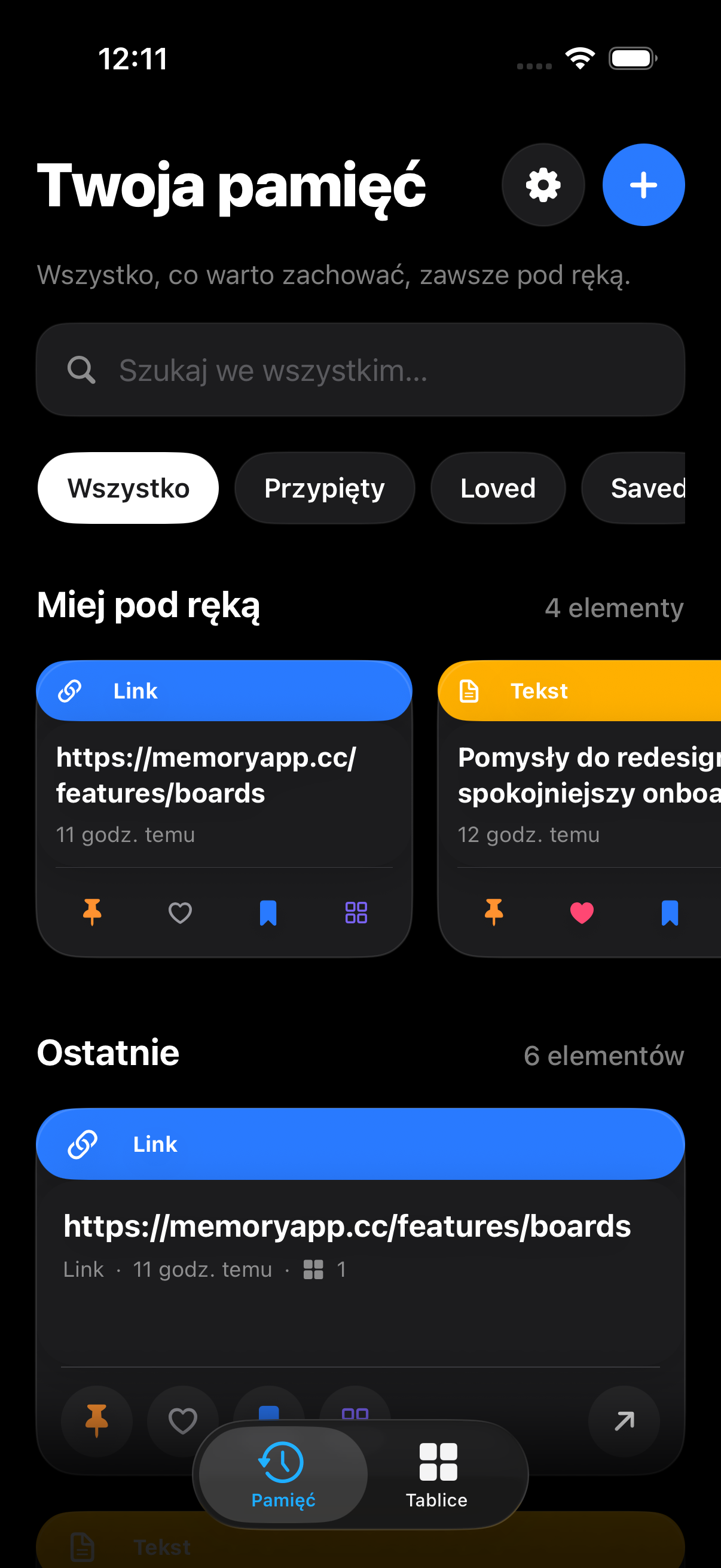Aktualny ekran SyncPocket App na iPhonie po polsku w trybie ciemnym