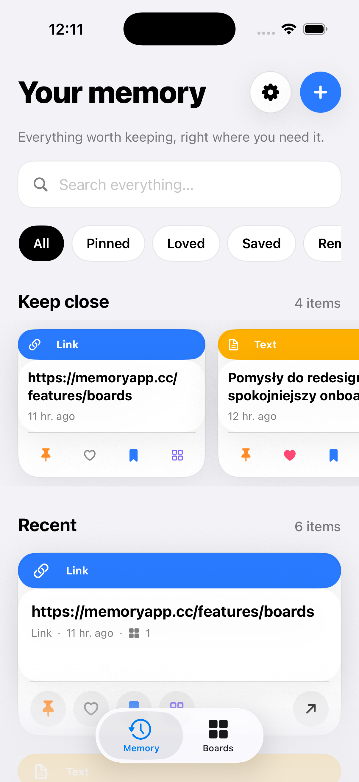 Current SyncPocket App screen on iPhone — search, filters, cards, and quick actions